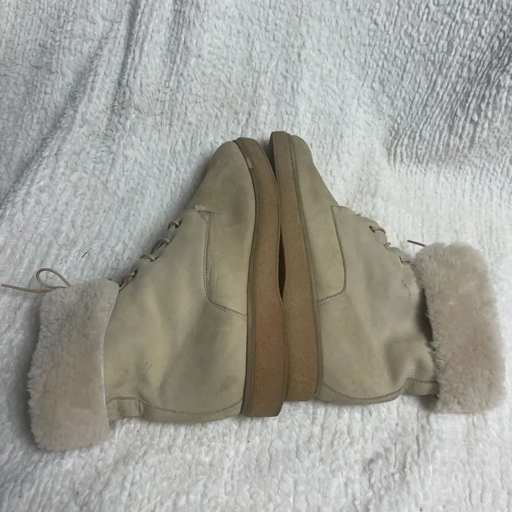 Vic Matié leather nubuck Khaki lace up Boots Shearling-Lined EUR SZ38